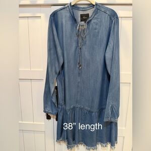 Rails Denim/Chambray Tie-Neck Dress - Light Blue Size Large